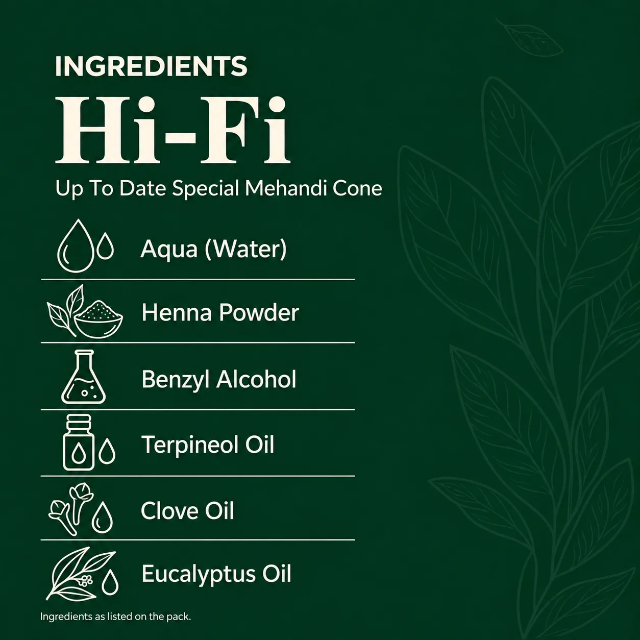 Hi-Fi Mehandi ingredients banner