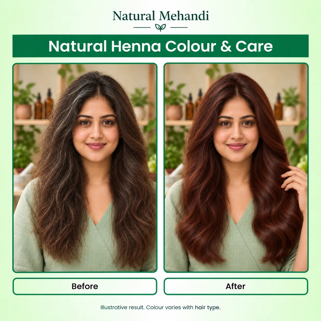 Natural Mehandi Hair Before-and-After
