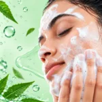 Natural Glow Neem Face Wash cleansing with foam and neem leaves