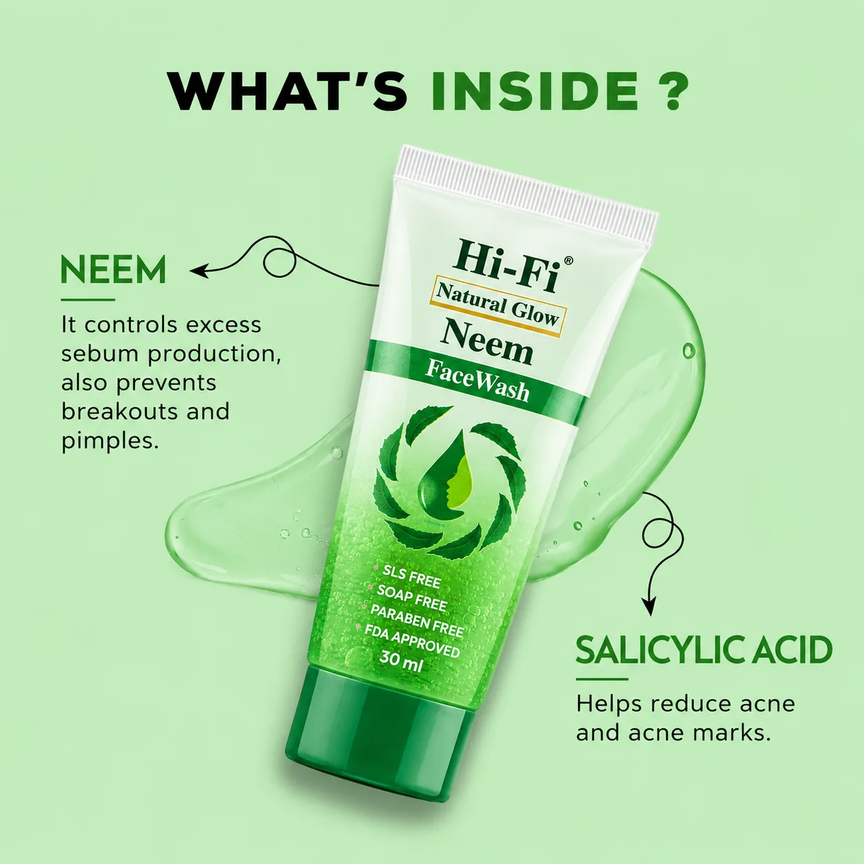 Natural Glow Neem Face Wash with neem extract and skincare ingredients