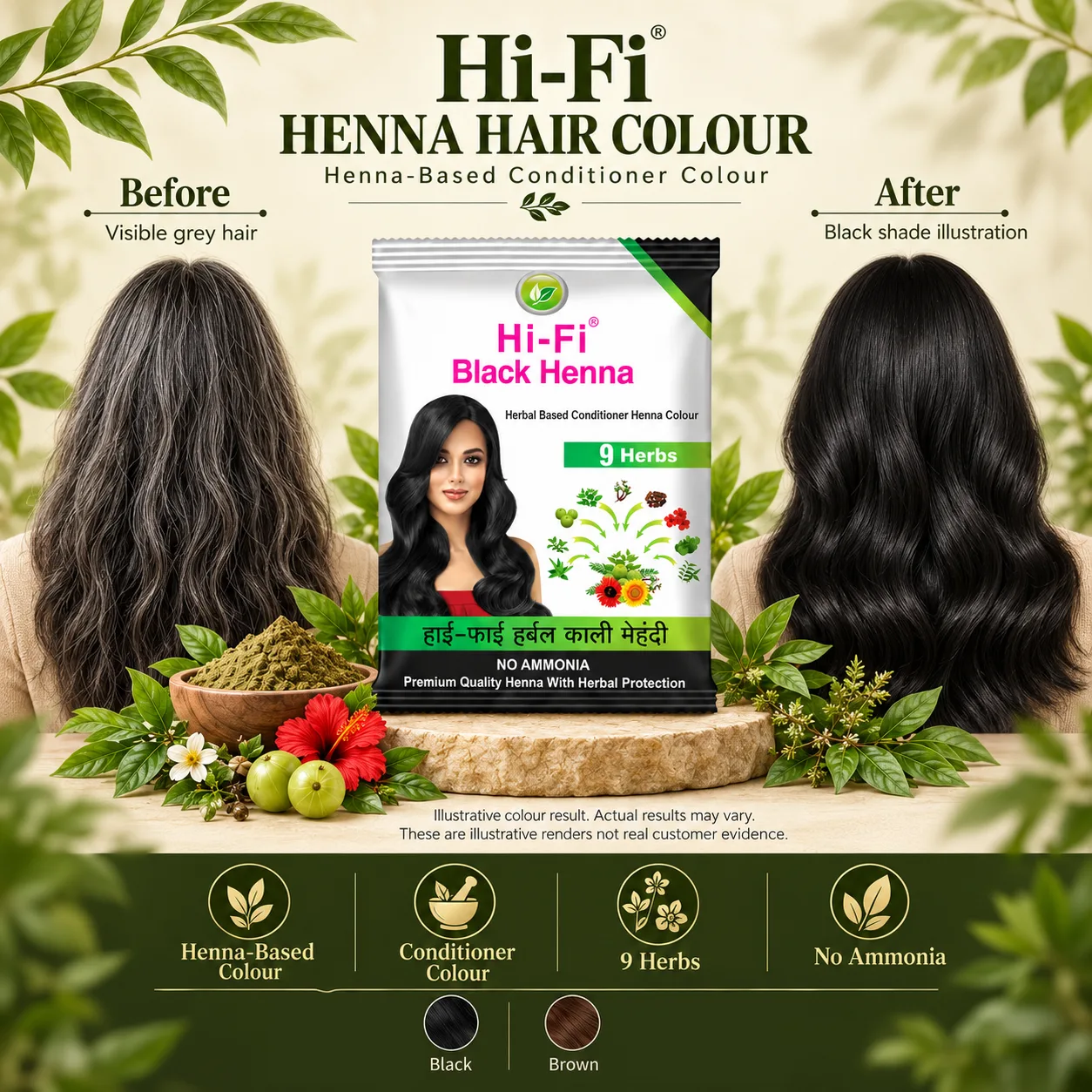 Herbal Henna Hair Colour – Black & Brown Shades | 12 gm